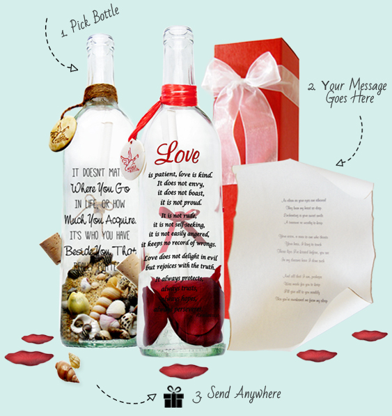 Personalised message in a bottle Valentine Gift bag romantic love anniversary 